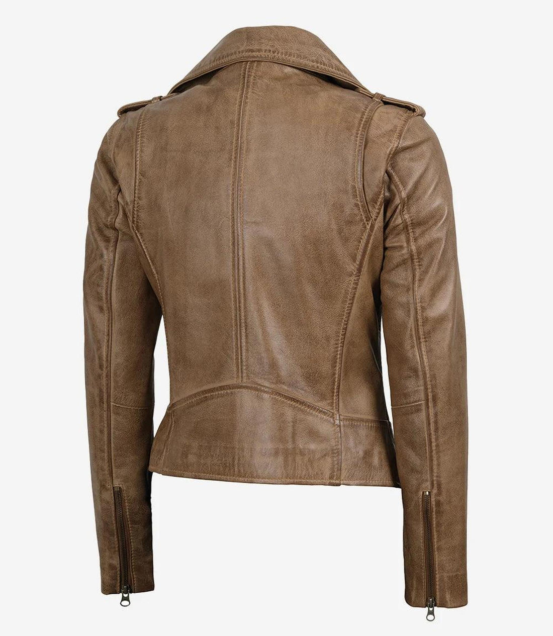 Camel Brown Biker Style Leather Jacket for Women-Leather Jackets-Glompi-S-Glompi
