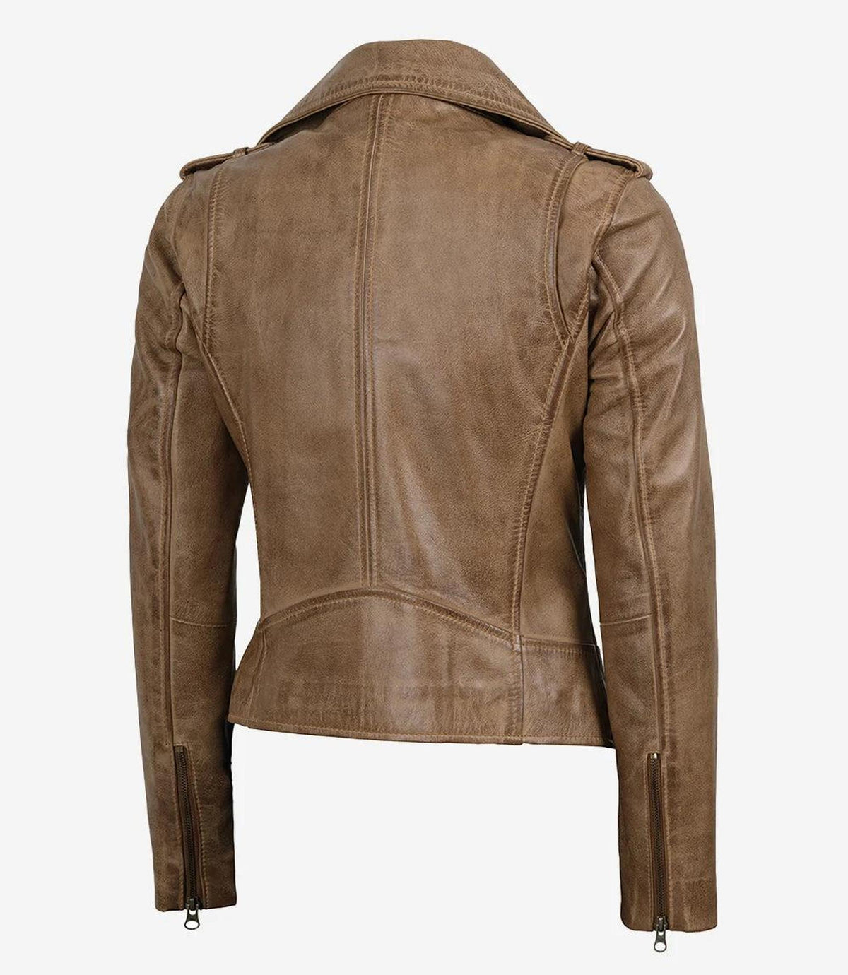 Camel Brown Biker Style Leather Jacket for Women-Leather Jackets-Glompi-Glompi
