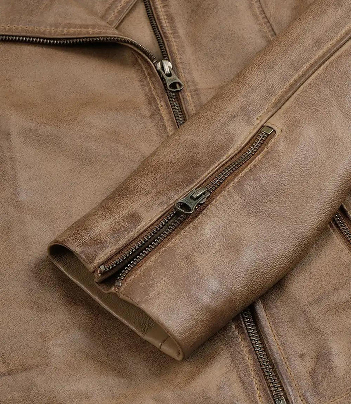 Camel Brown Biker Style Leather Jacket for Women-Leather Jackets-Glompi-Glompi