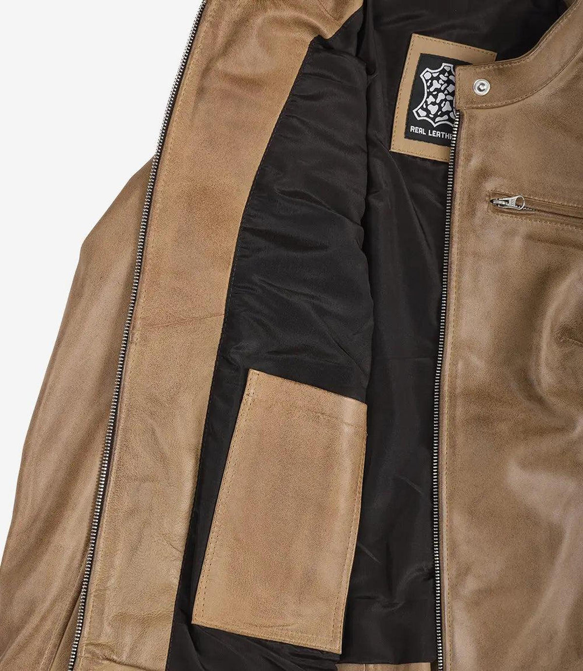 Camel Leather Biker Style Jacket for Women-Leather Jackets-Glompi-Glompi