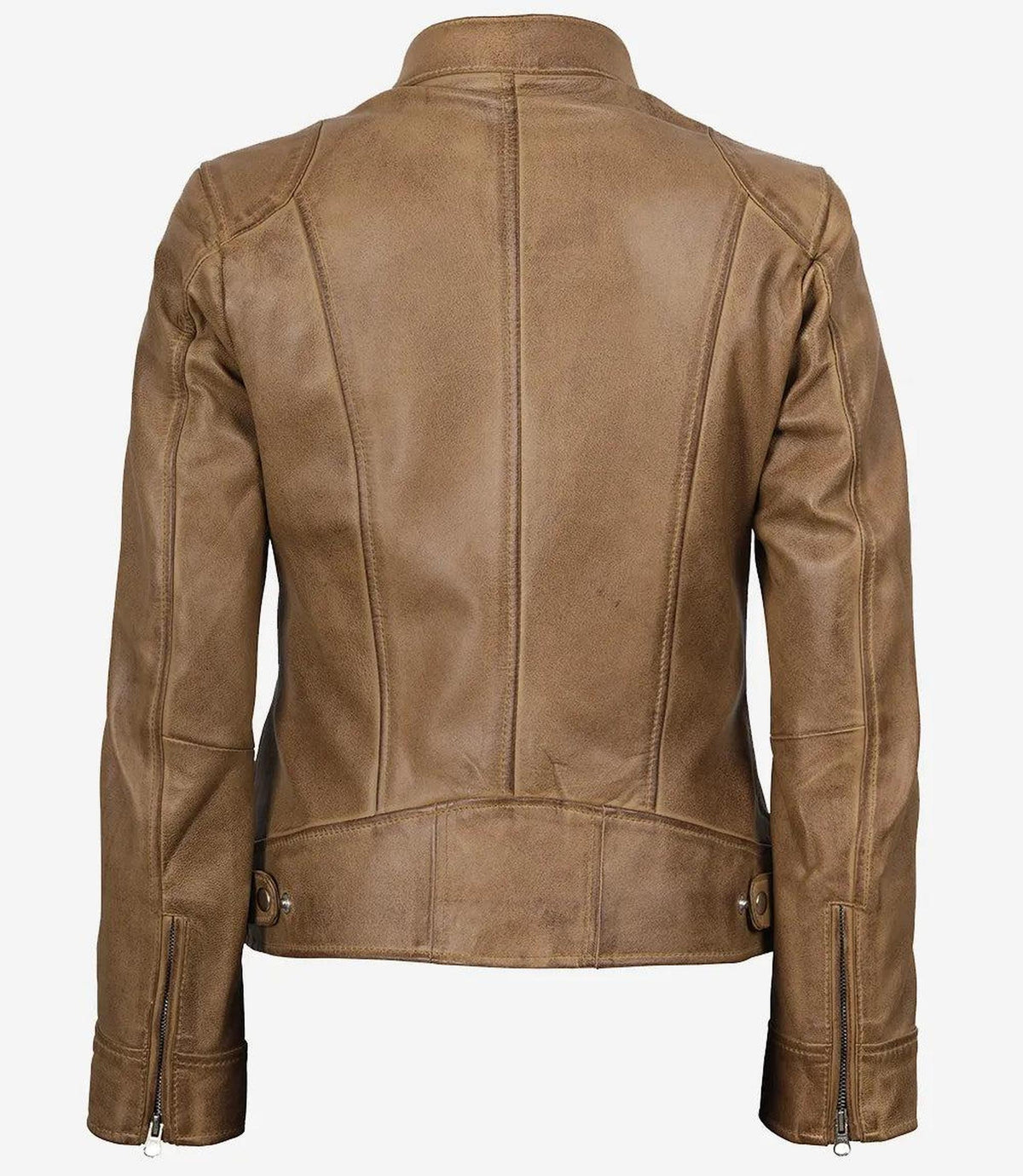 Camel Leather Biker Style Jacket for Women-Leather Jackets-Glompi-Glompi