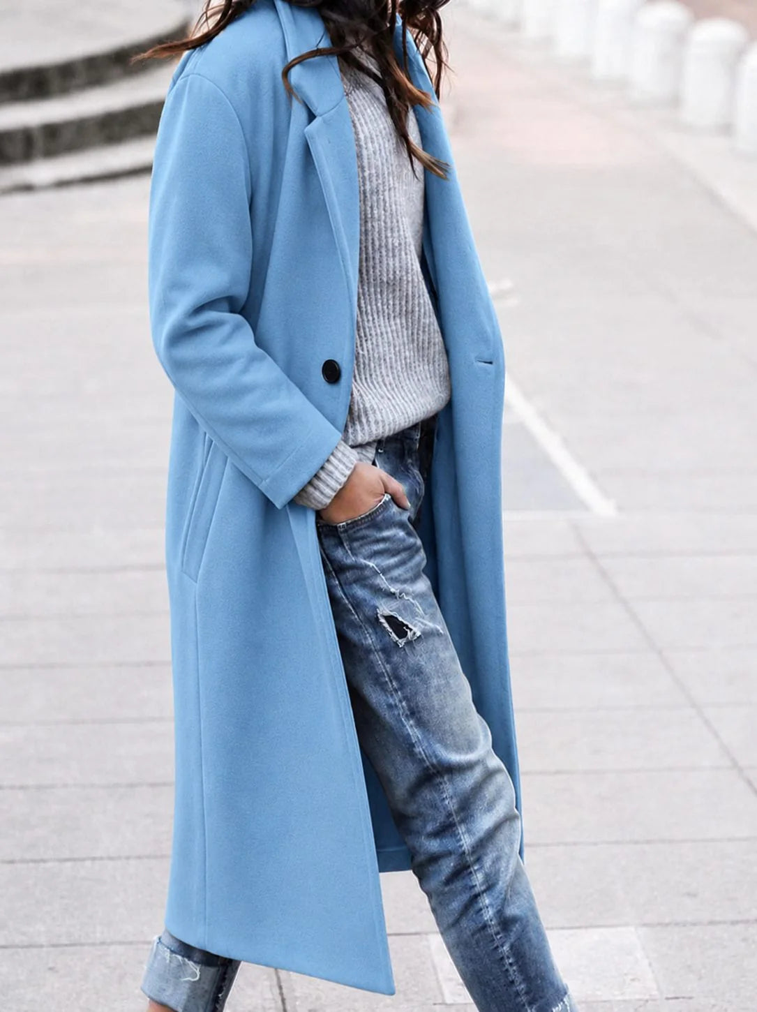 Camel Wool Coat with Wide Lapel and Single Button Closure 2