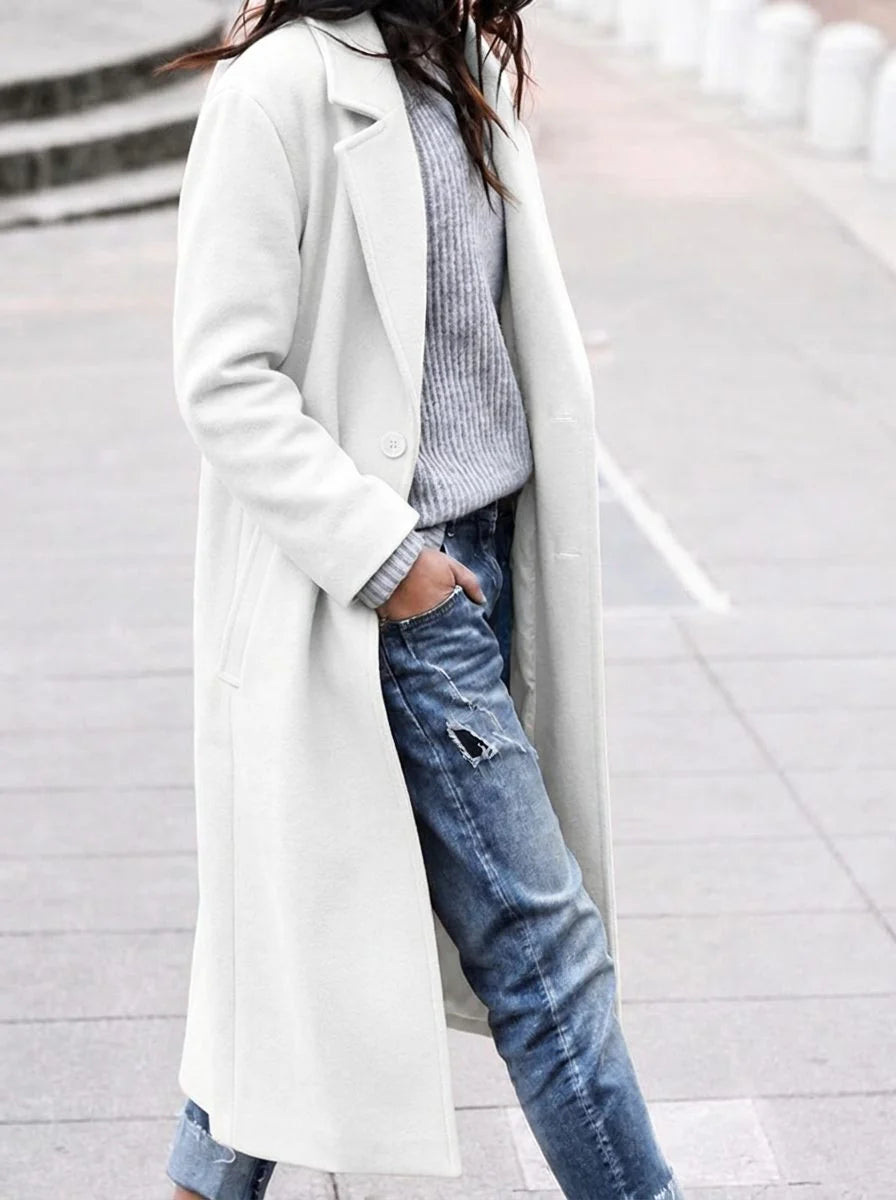 Camel Wool Coat with Wide Lapel and Single Button Closure 3