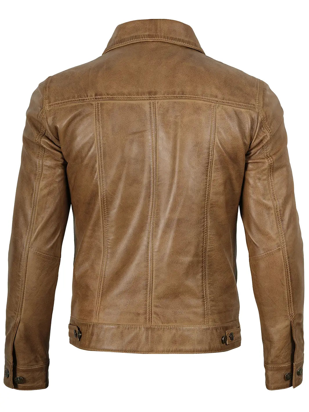 Camel Brown Leather Trucker Jacket for Men 1