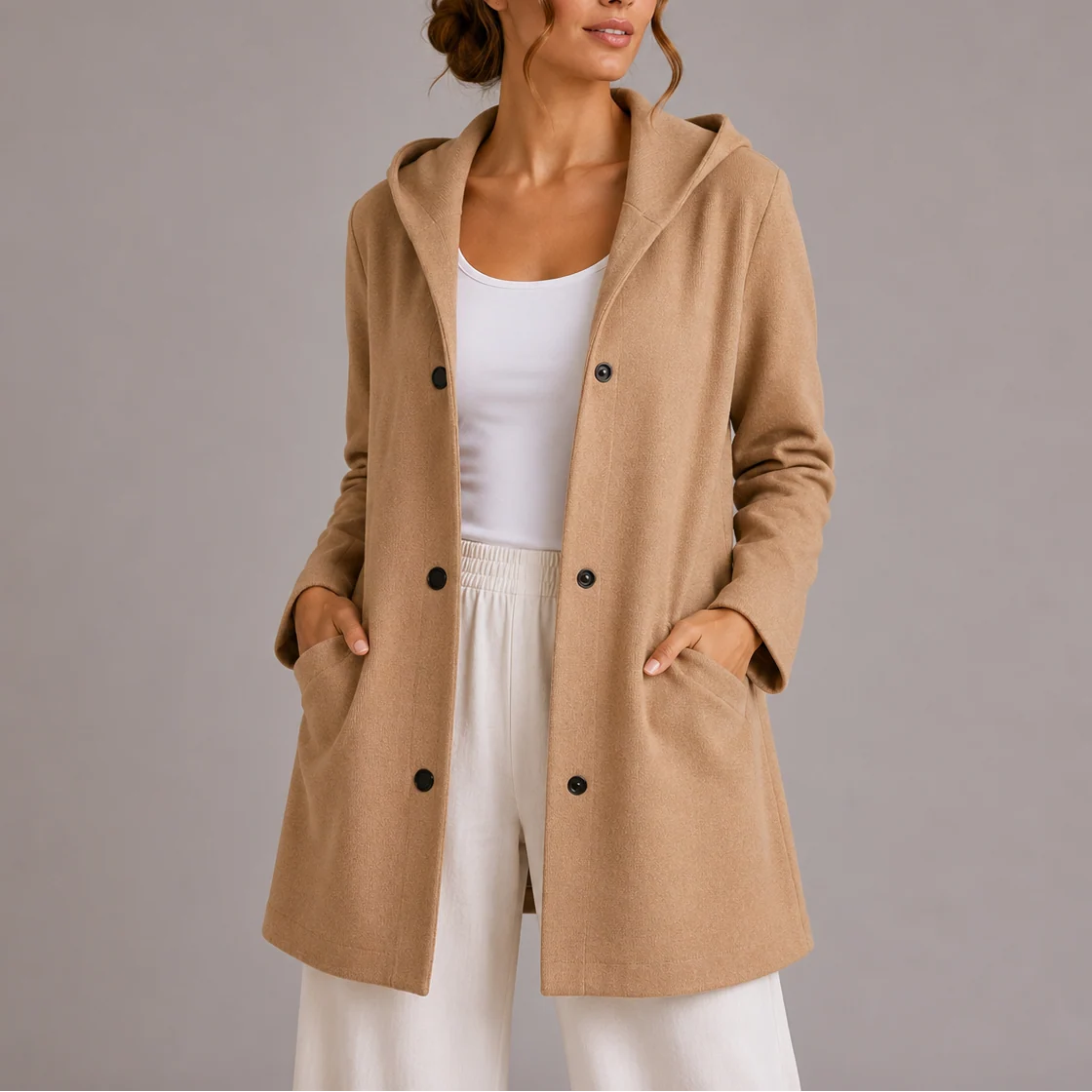 Casual Hooded Women's Cardigan Sweater with Pockets 7