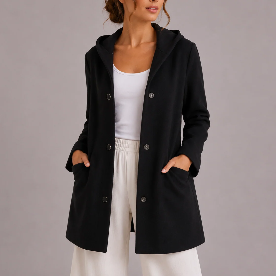 Casual Hooded Women's Cardigan Sweater with Pockets 2