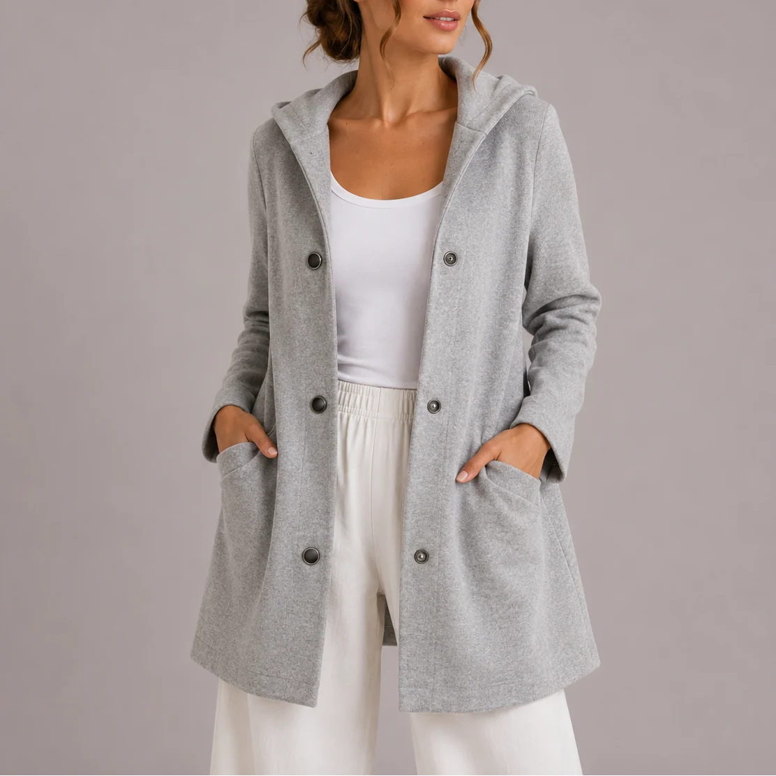 Casual Hooded Women's Cardigan Sweater with Pockets 1