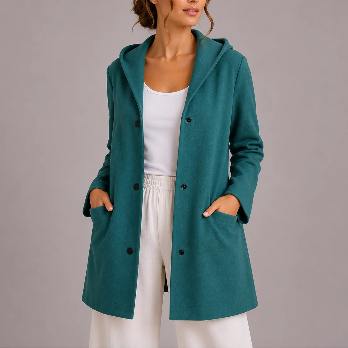 Casual Hooded Women's Cardigan Sweater with Pockets 3