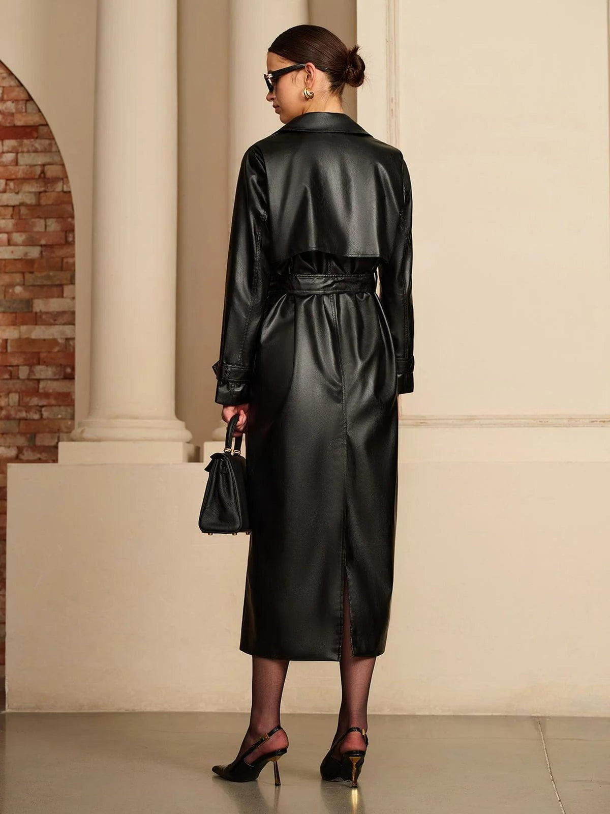 Chiq Faux Leather Midi Trench Coat with Belt 2