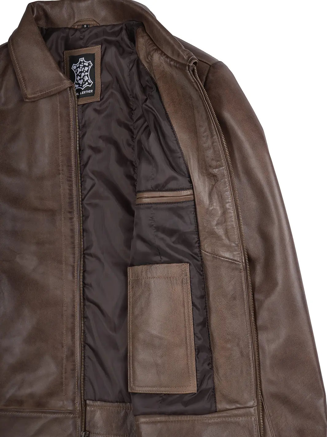 Chocolate Brown Lambskin Leather Harrington Jacket for Men 4