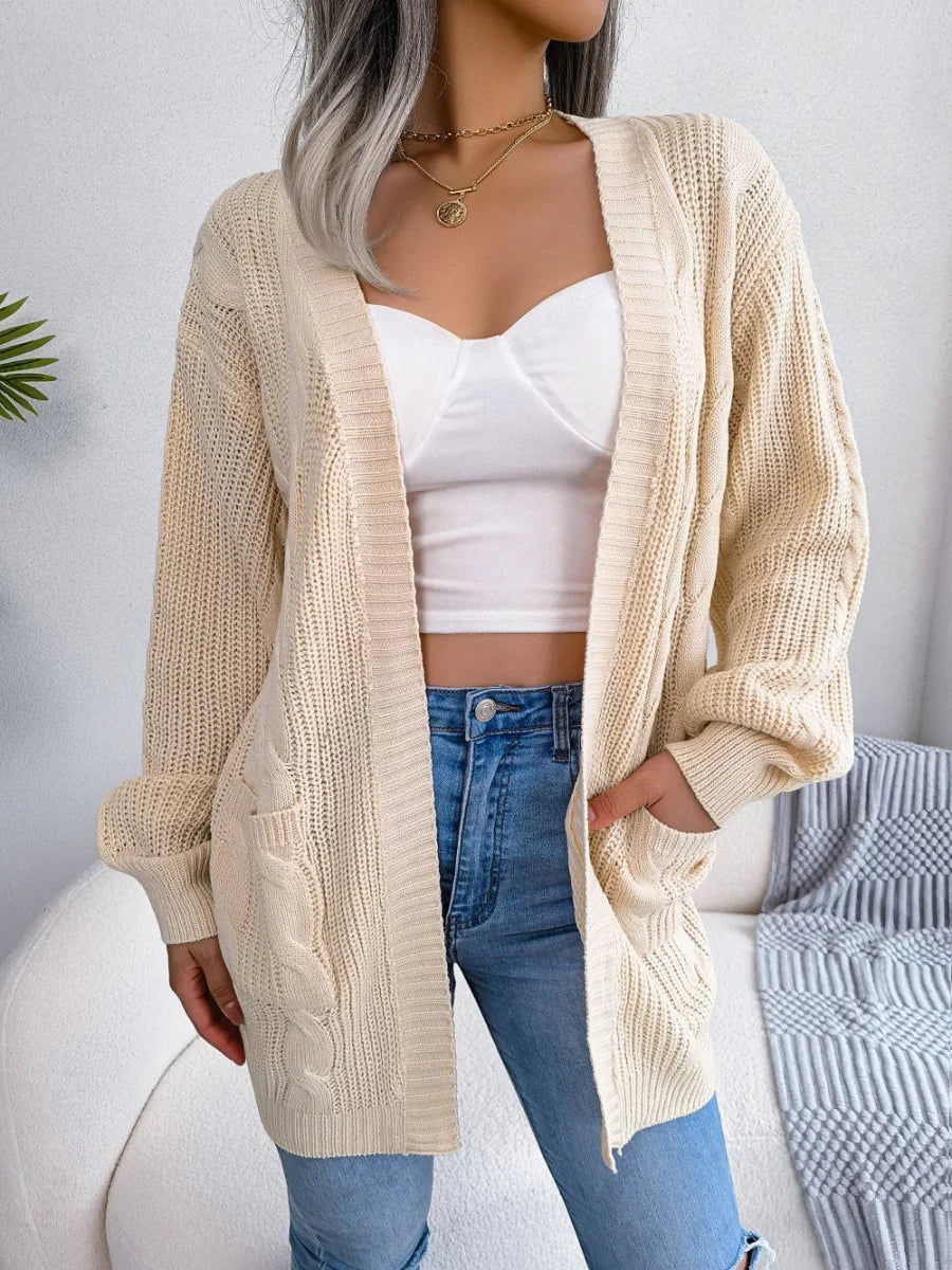 Chunky Cable Knit Oversized Cardigan with Pockets 0