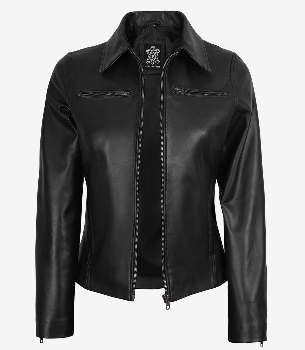 Classic Black Leather Jacket for Women with Flattering Fit-Leather Jackets-Glompi-Glompi