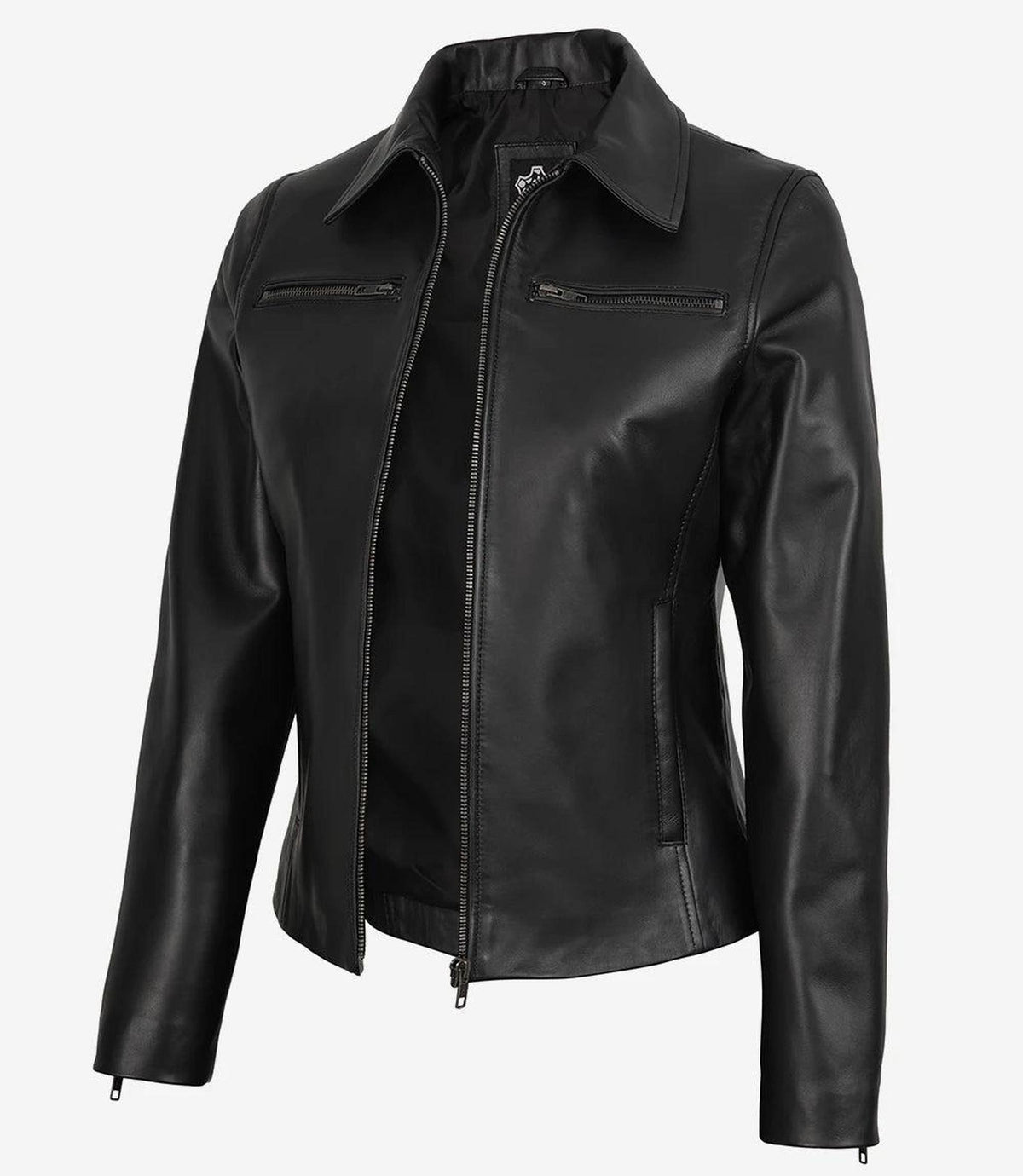 Classic Black Leather Jacket for Women with Flattering Fit-Leather Jackets-Glompi-XS-Glompi