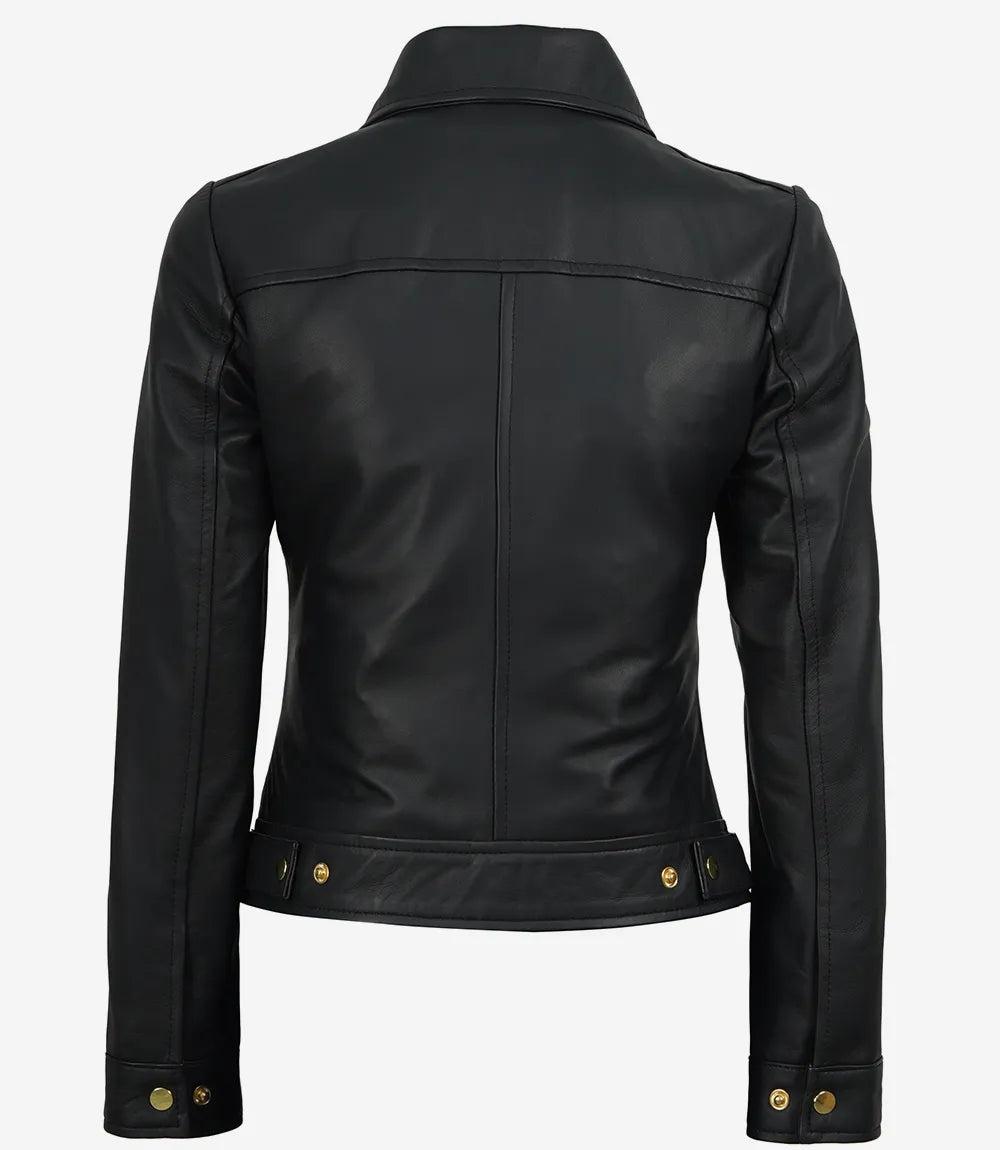 Classic Black Leather Jacket for Women with Golden Accents-Leather Jackets-Glompi-XS-Glompi