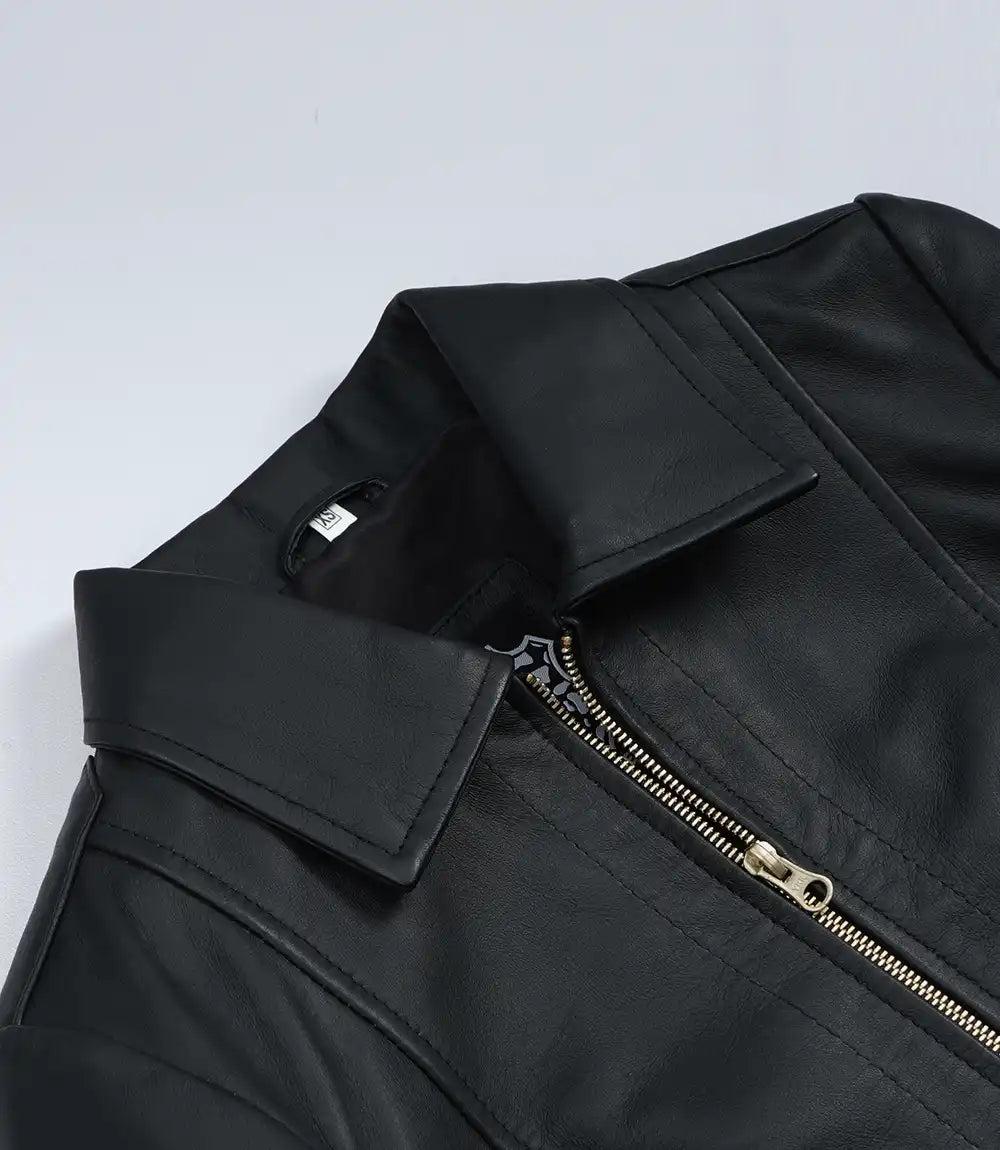 Classic Black Leather Jacket for Women with Golden Accents-Leather Jackets-Glompi-Glompi