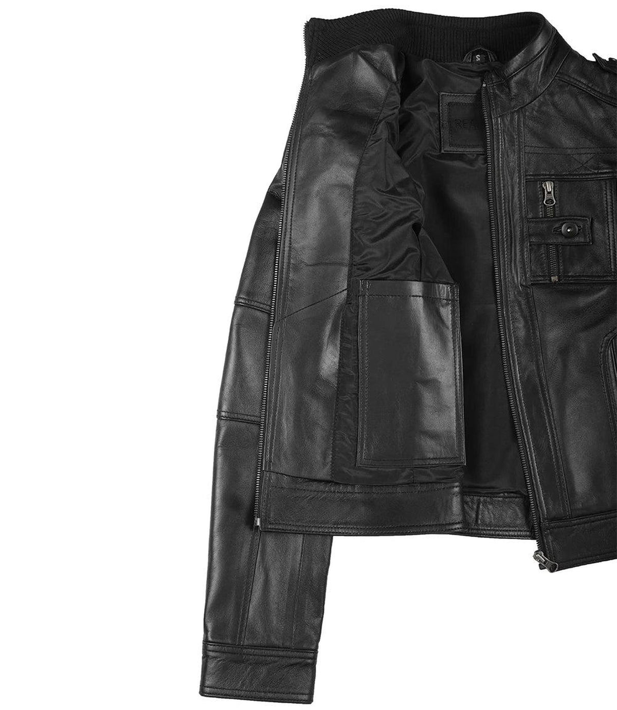 Classic Black Leather Jacket for Women with Zippered Pockets 7