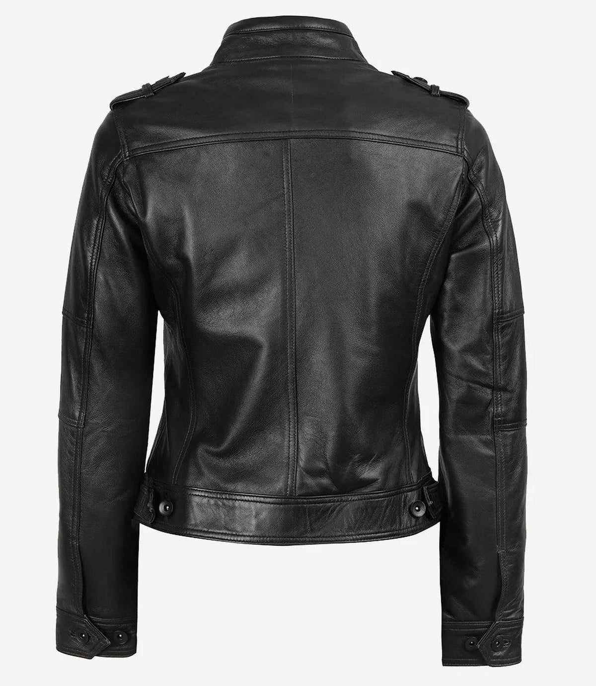 Classic Black Leather Jacket for Women with Zippered Pockets 8