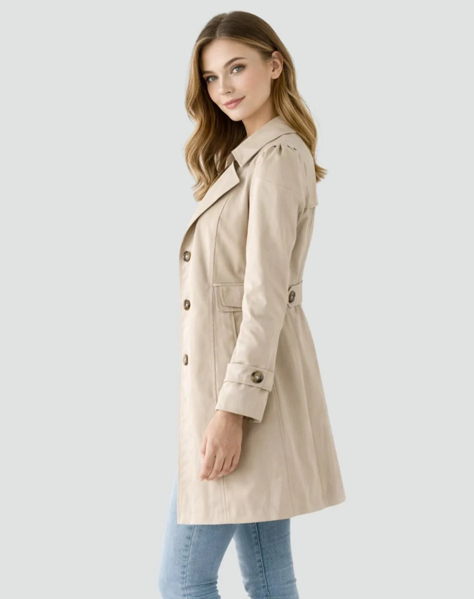 Classic Double Breasted Midi Trench Coat with Buttoned Cuffs 1