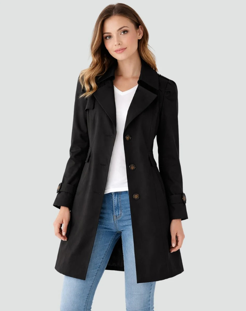 Classic Double Breasted Midi Trench Coat with Buttoned Cuffs 3