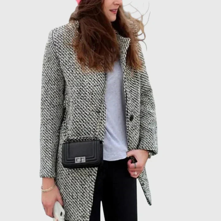 Classic Houndstooth Wool Coat with Quilted Lining for Women 2