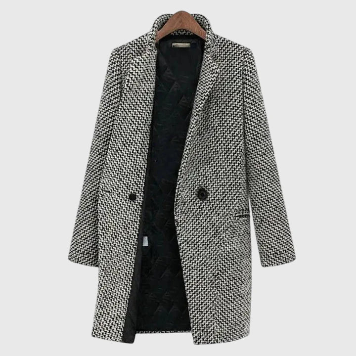 Classic Houndstooth Wool Coat with Quilted Lining for Women 0