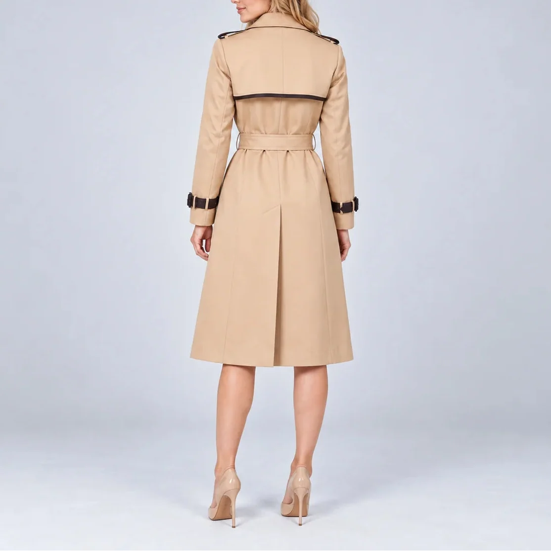 Classic Long Black Trench Coat for Women with Adjustable Belt 2