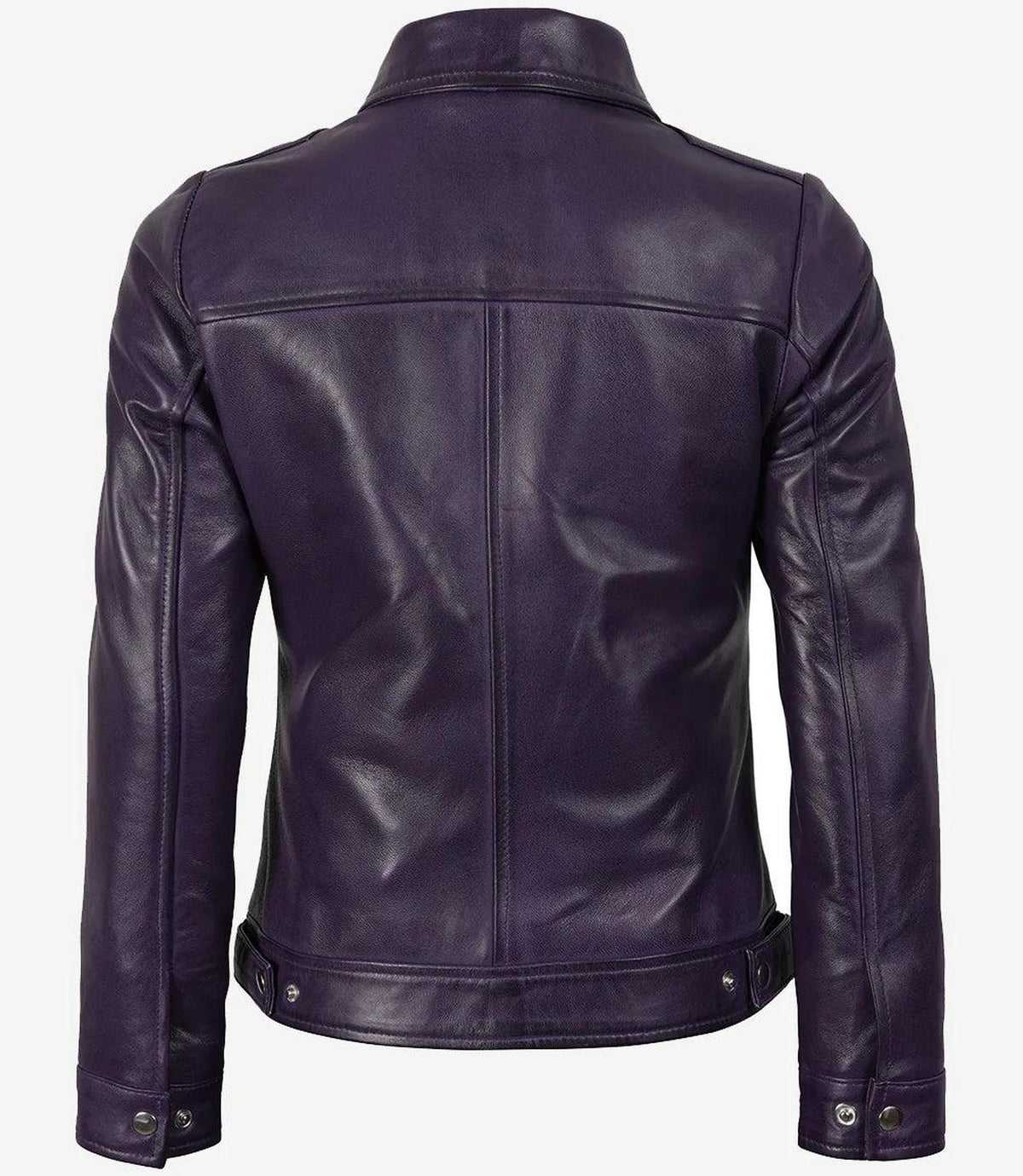 Classic Purple Leather Jacket with Shirt Collar for Women-Leather Jackets-Glompi-Glompi