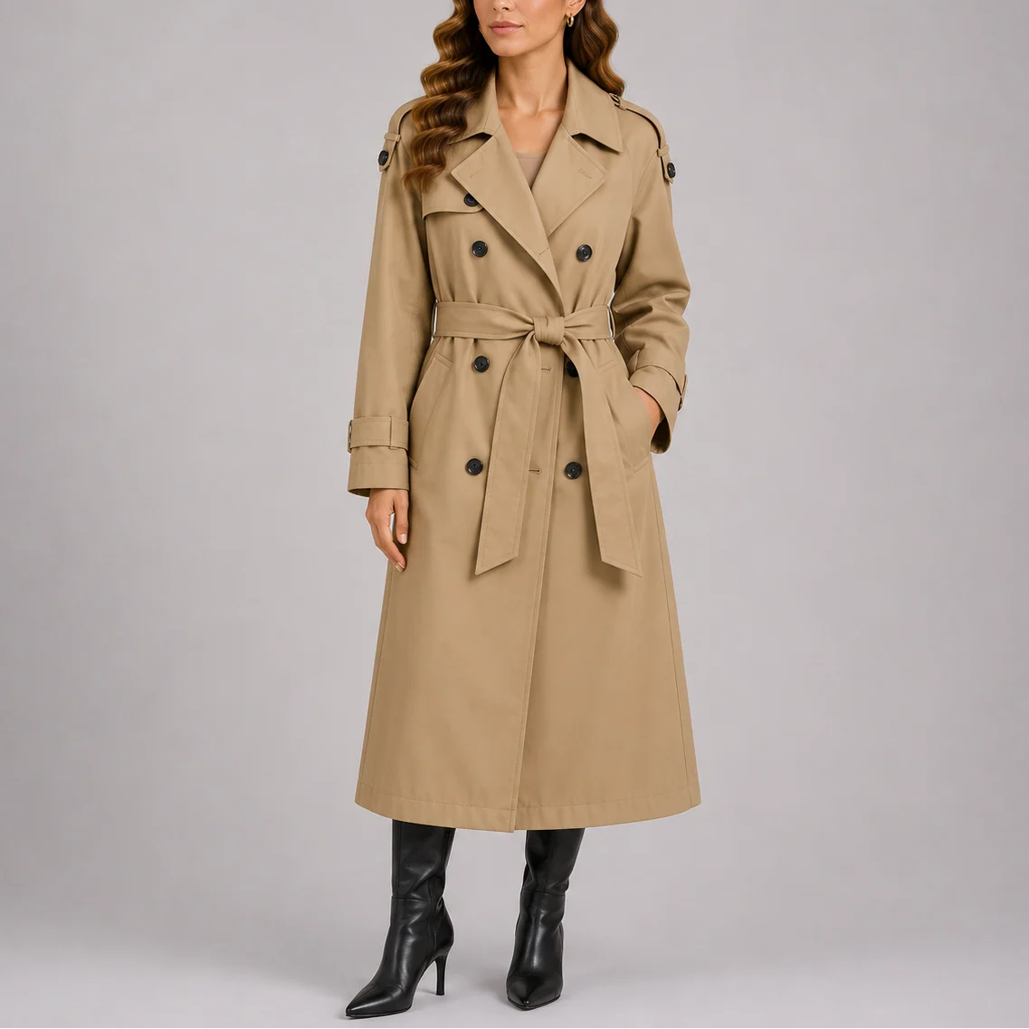 Classic Tailored Women's Trench Coat with Waist Belt 2