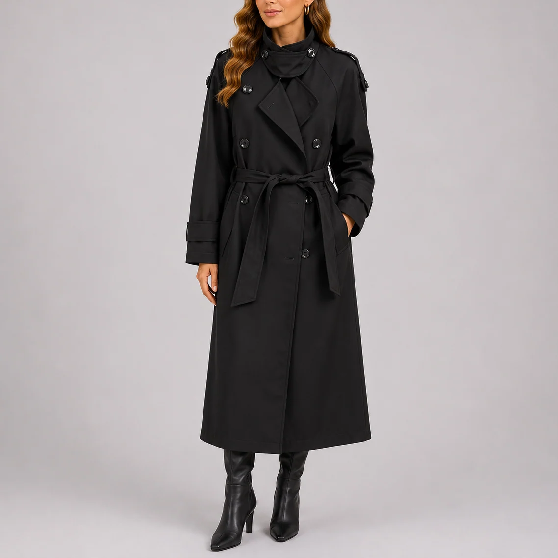 Classic Tailored Women's Trench Coat with Waist Belt 0