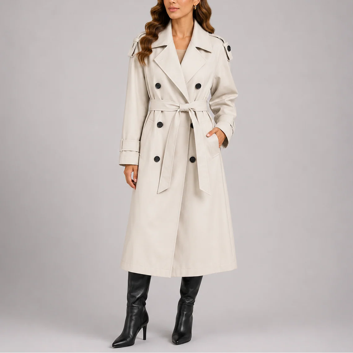 Classic Tailored Women's Trench Coat with Waist Belt 3