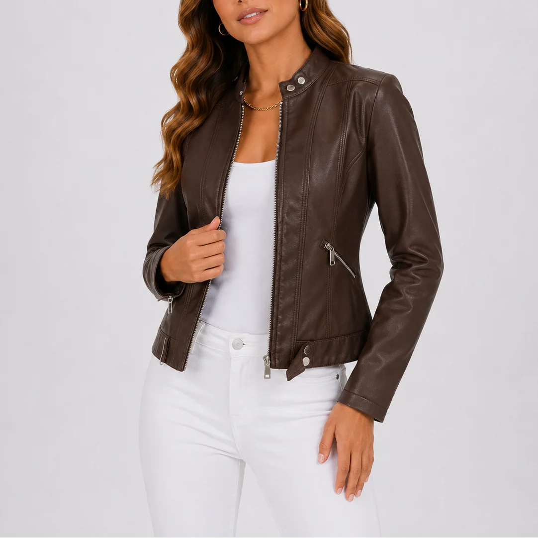 Classic Vegan Leather Women's Jacket with Zip Pockets 0