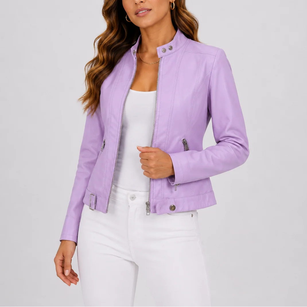 Classic Vegan Leather Women's Jacket with Zip Pockets 1