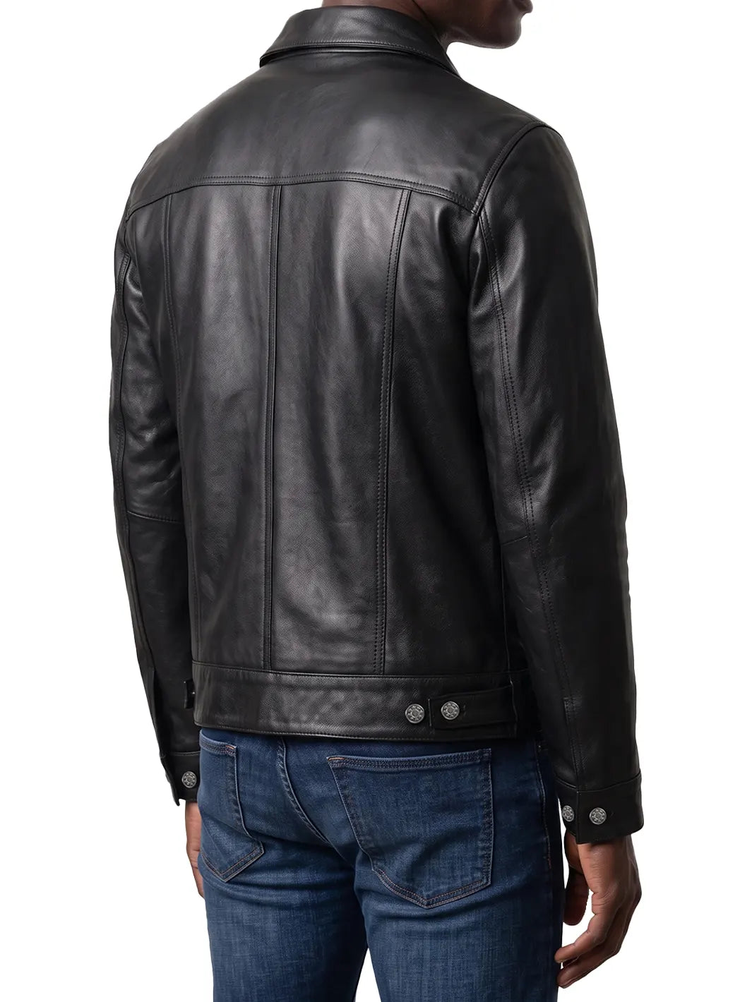Classic Black Lambskin Leather Trucker Jacket for Men 1