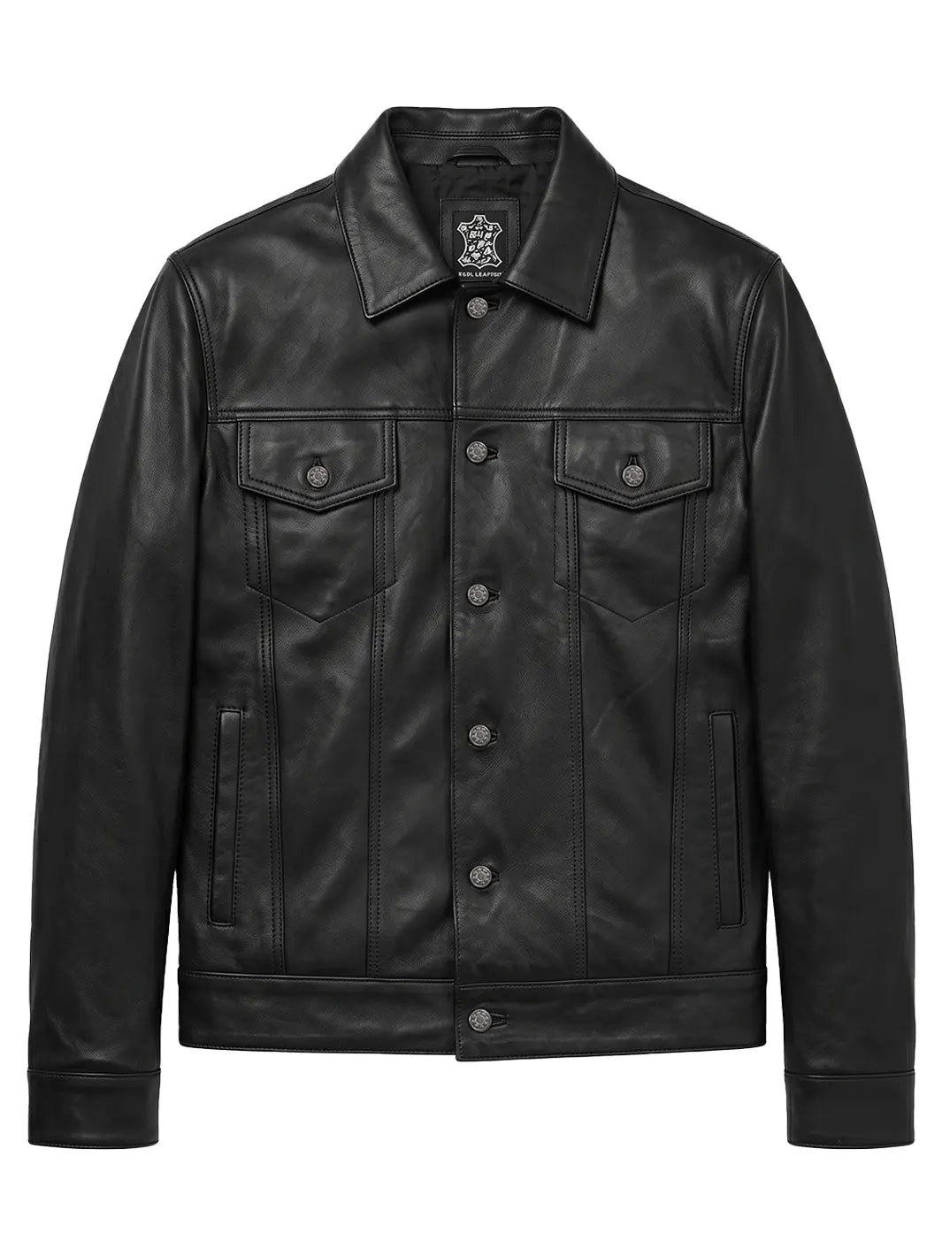 Classic Black Lambskin Leather Trucker Jacket for Men 4