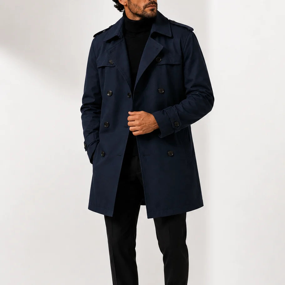 Classic Double-Breasted Men's Trench Coat with Structured Lapel 1