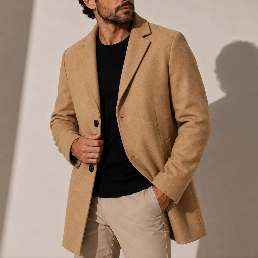 Classic Tailored Men's Overcoat with Smart Lapel Collar 2