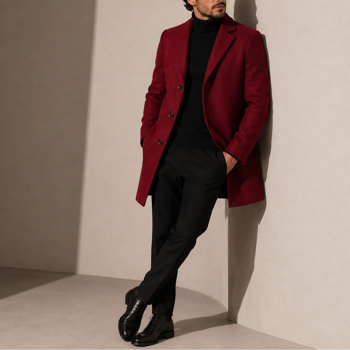 Classic Tailored Men's Overcoat with Smart Lapel Collar 4