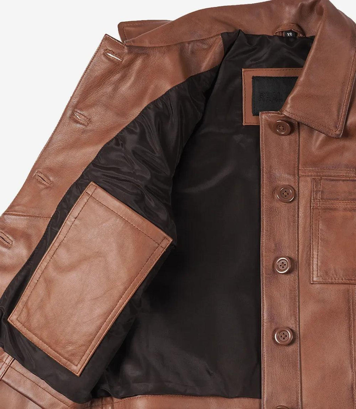 Cognac Cropped Leather Jacket for Women-Leather Jackets-Glompi-Glompi