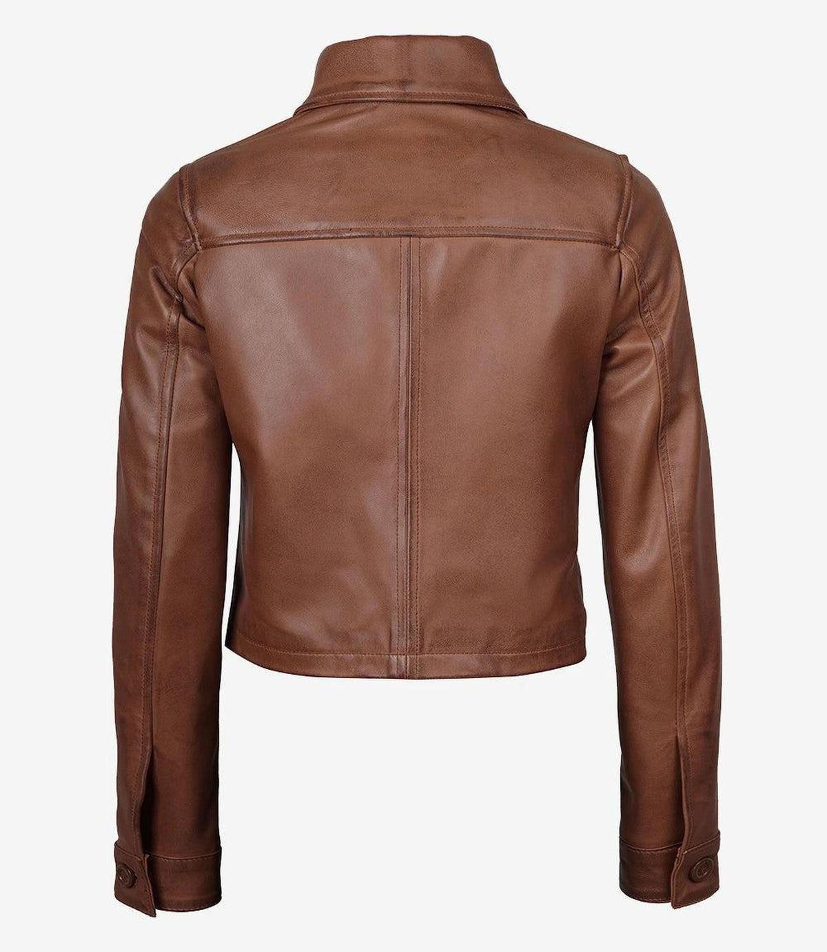 Cognac Cropped Leather Jacket for Women-Leather Jackets-Glompi-Glompi