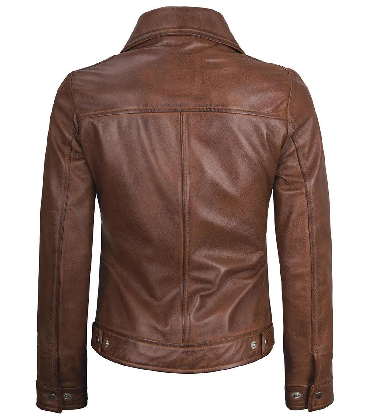Cognac Lambskin Leather Jacket for Women with Shirt Collar-Leather Jackets-Glompi-Glompi