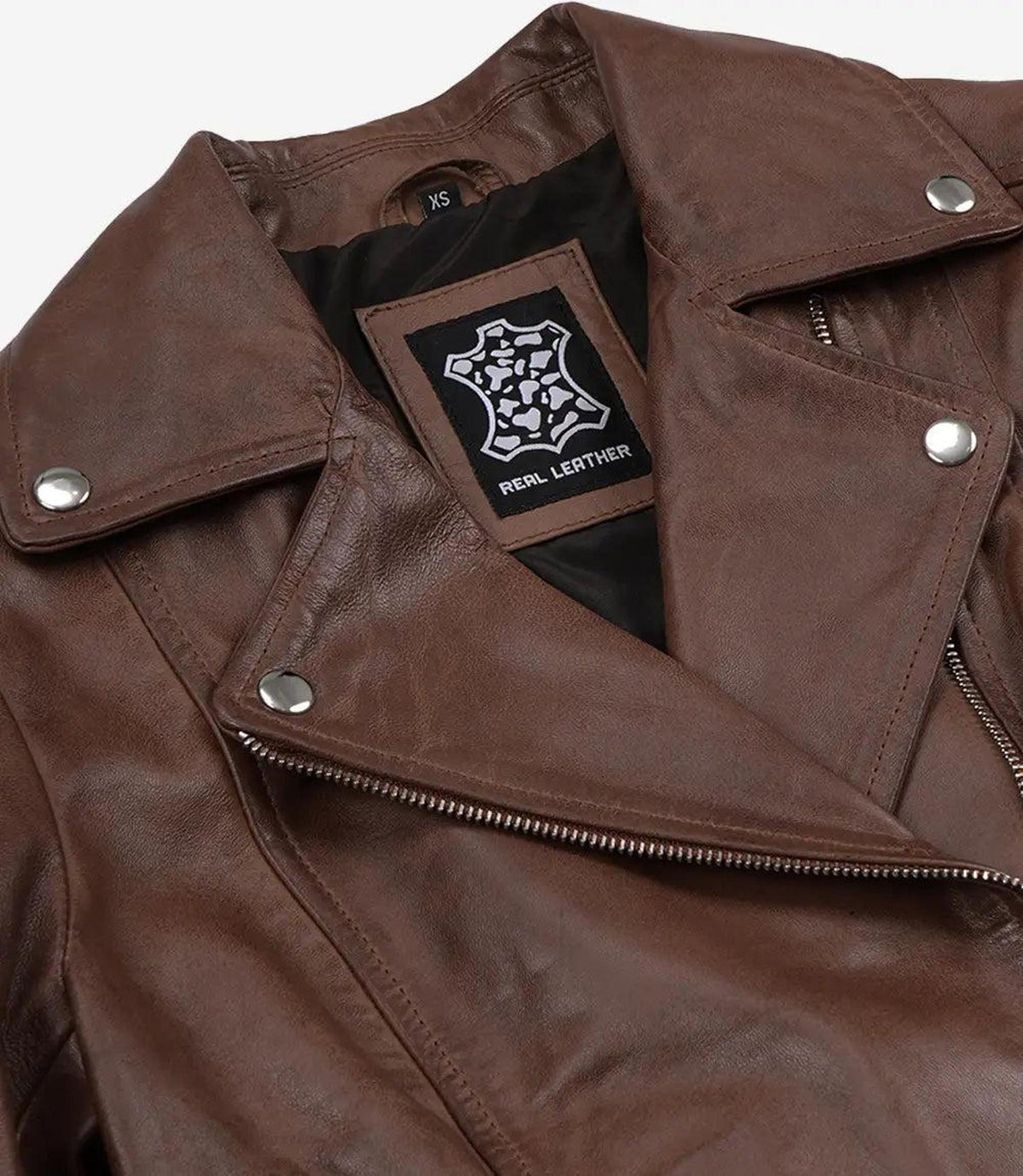 Cognac Leather Asymmetrical Biker Jacket for Women-Leather Jackets-Glompi-Glompi