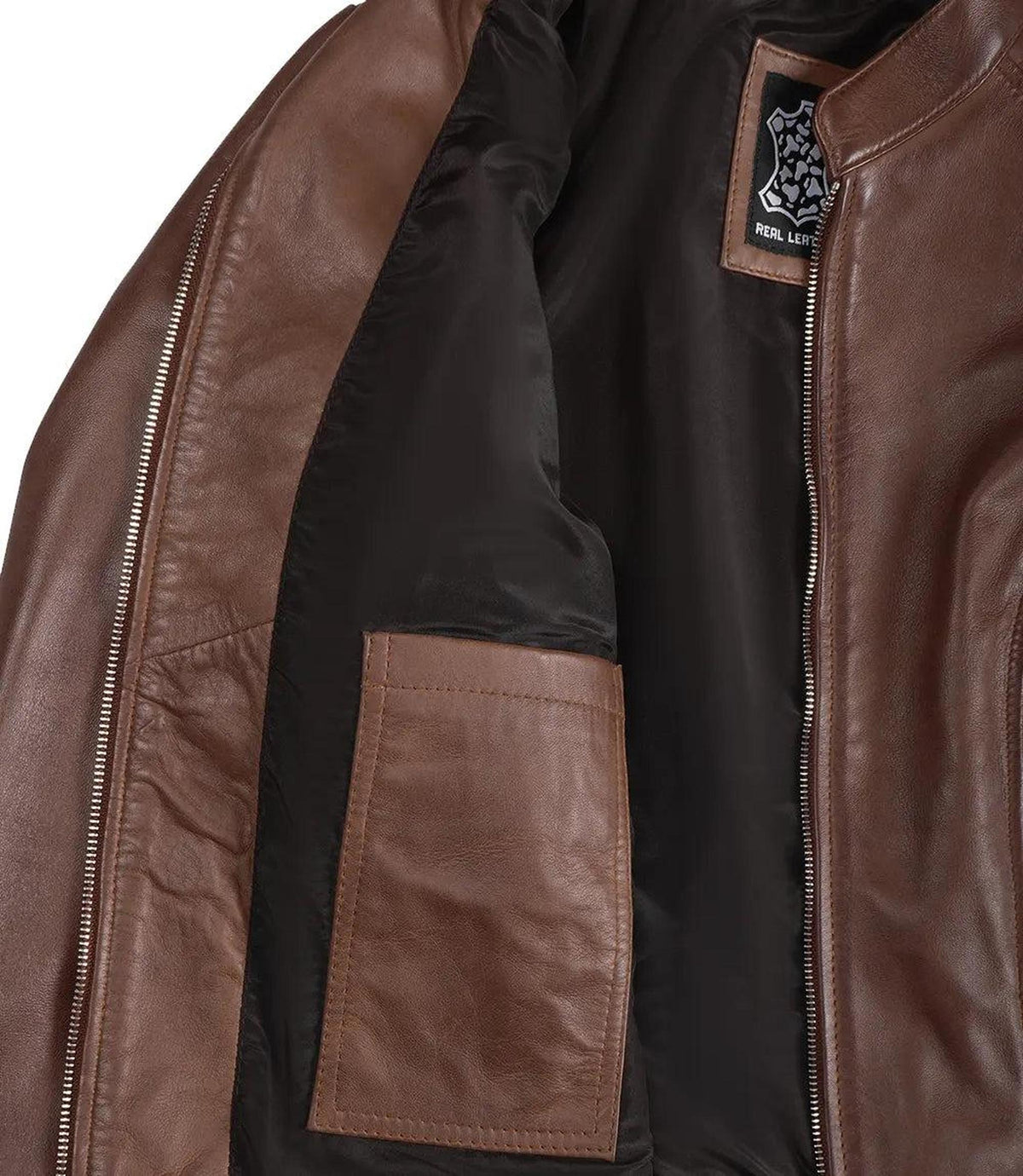 Cognac Leather Biker Style Jacket for Women-Leather Jackets-Glompi-Glompi