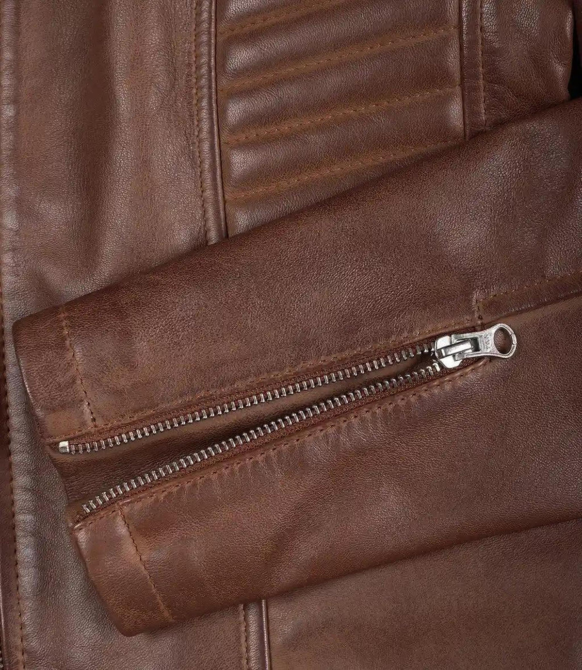 Cognac Leather Biker Style Jacket for Women-Leather Jackets-Glompi-Glompi