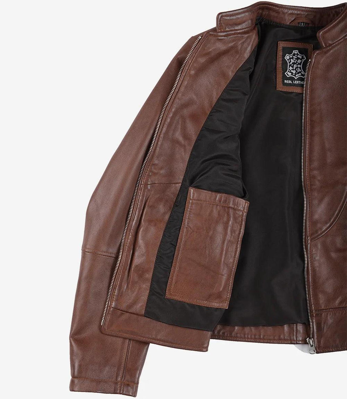 Cognac Leather Biker Style Jacket for Women-Leather Jackets-Glompi-Glompi
