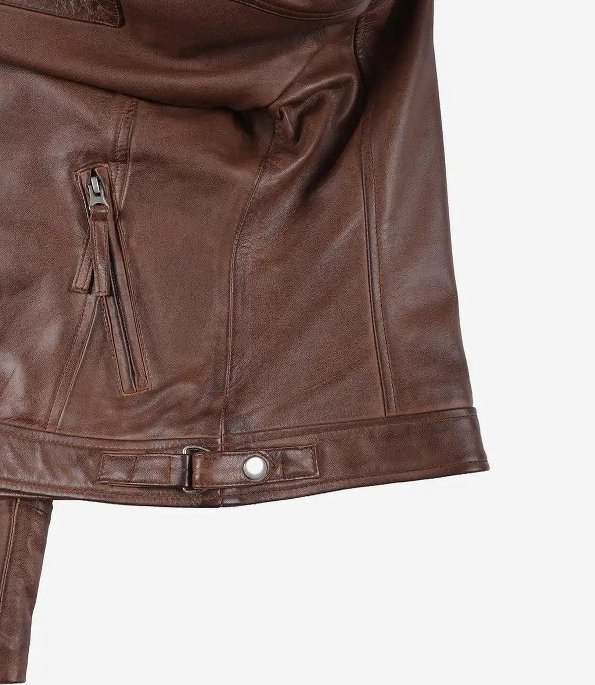 Cognac Leather Biker Style Jacket with Quilted Shoulders 7