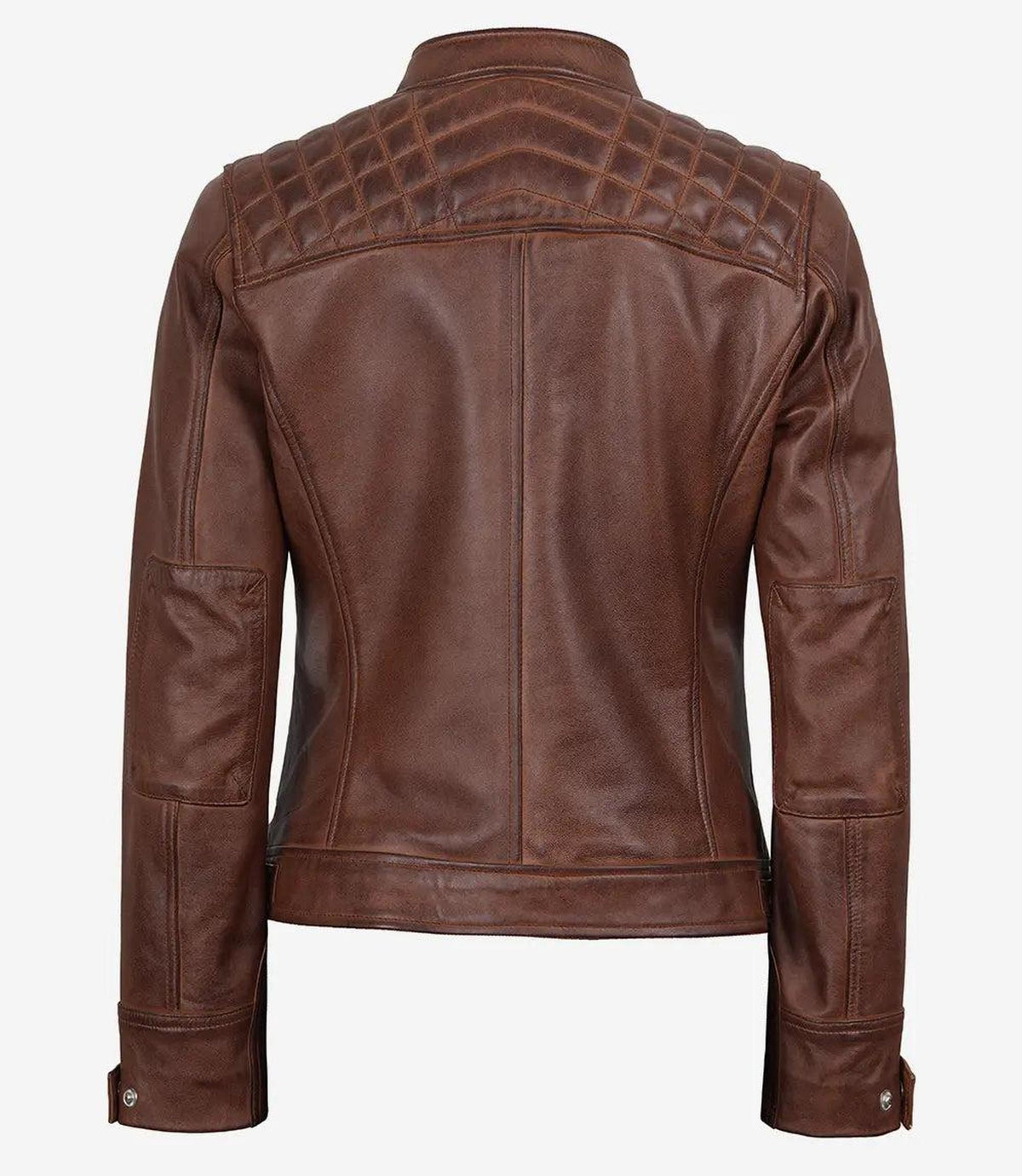 Cognac Leather Biker Style Jacket with Quilted Shoulders 8