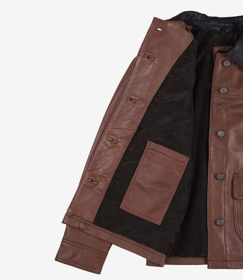 Cognac Leather Drop Shoulder Women's Jacket with Pockets-Leather Jackets-Glompi-Glompi