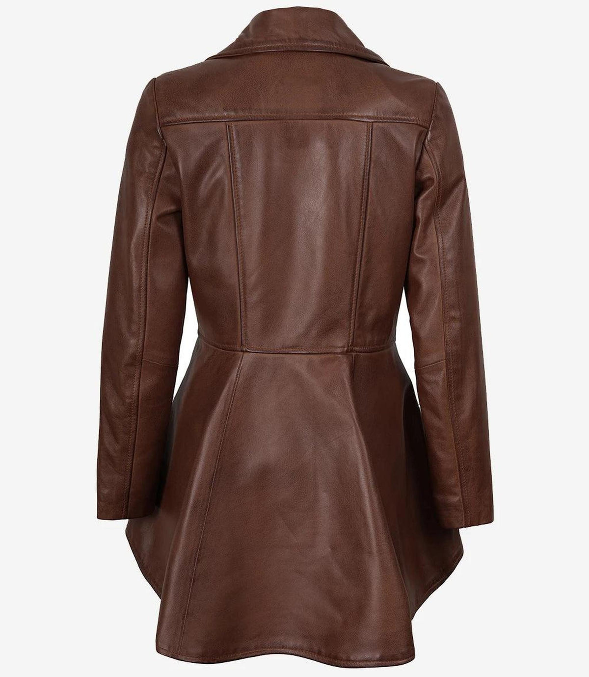 Cognac Peplum Leather Jacket with Asymmetrical Zip-Leather Jackets-Glompi-Glompi
