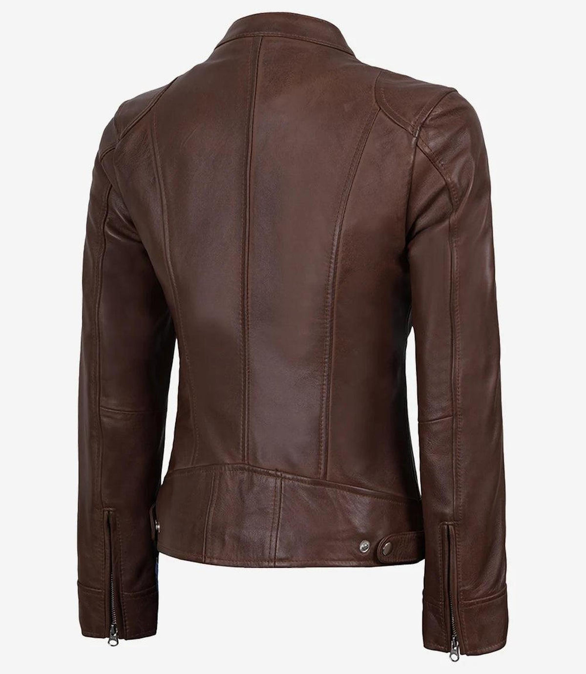 Cognac Real Leather Biker Jacket for Women-Leather Jackets-Glompi-Glompi