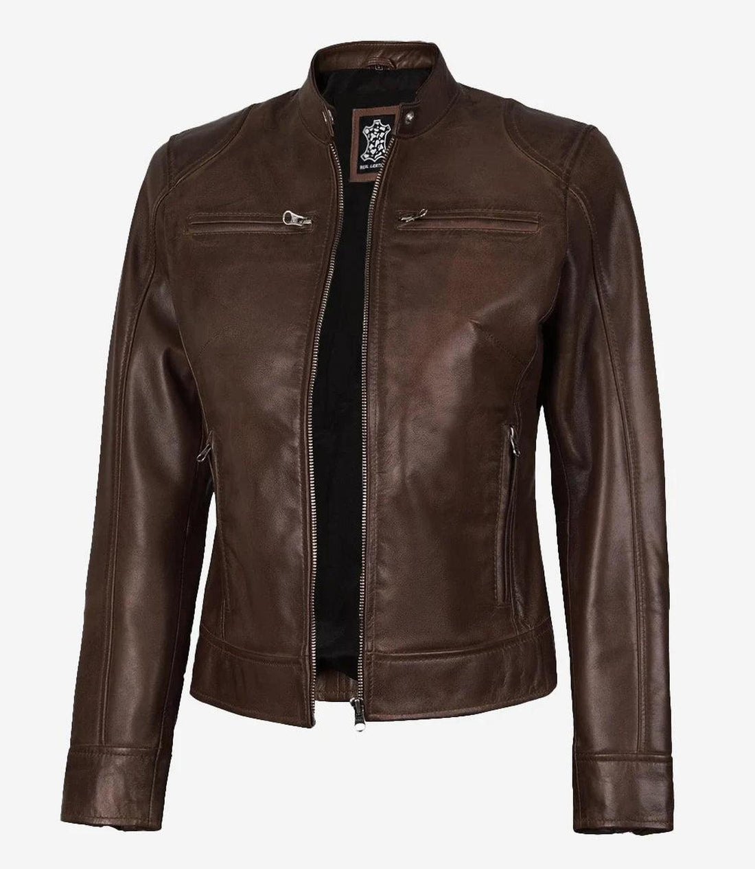 Cognac Real Leather Biker Jacket for Women-Leather Jackets-Glompi-XS-Glompi